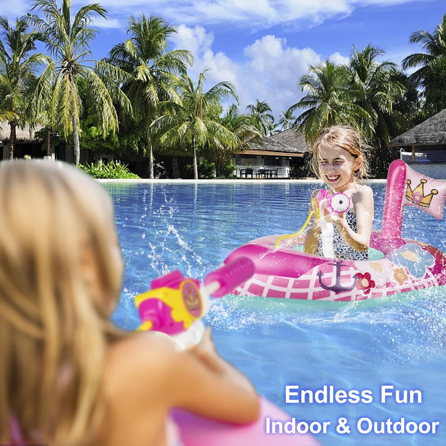 Kids-Girls Inflatable Pool Pontoon Boat
