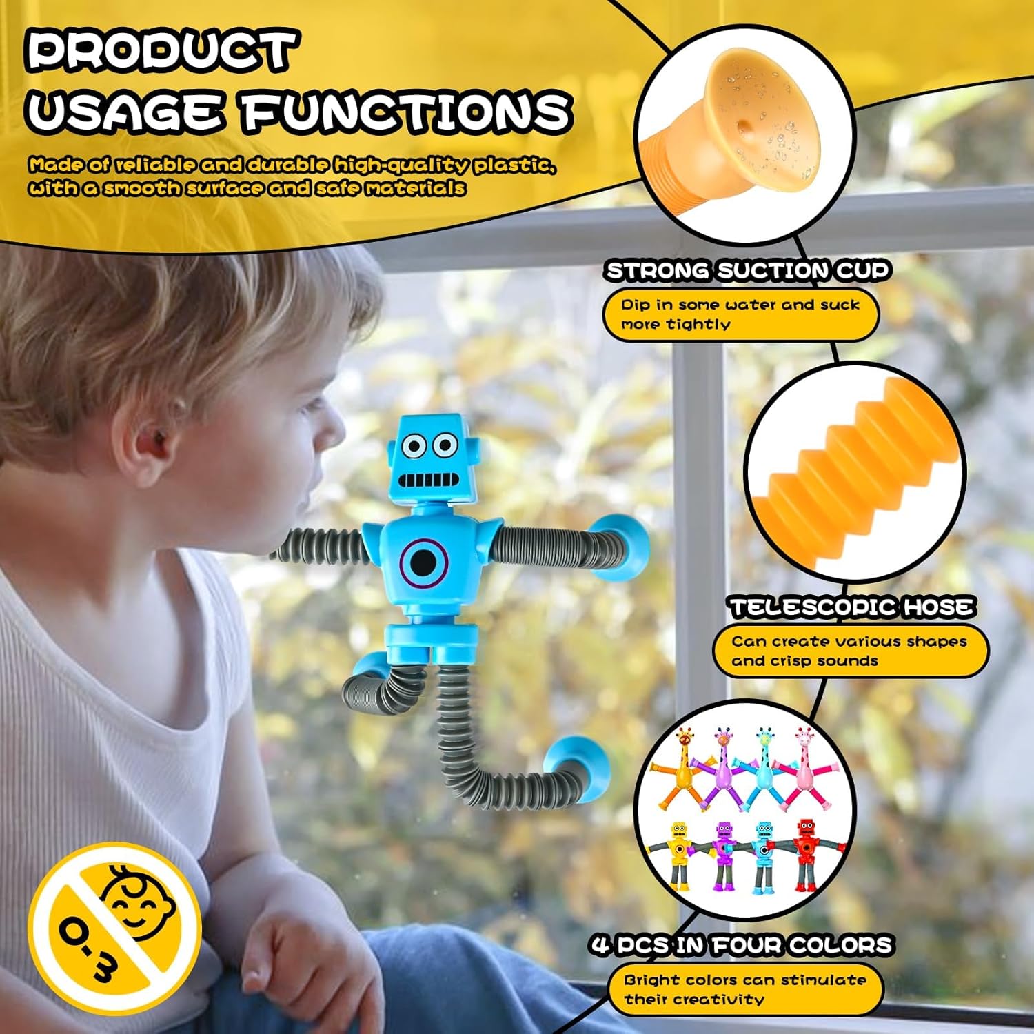 4 Pack Robot Sensory Travel Toys