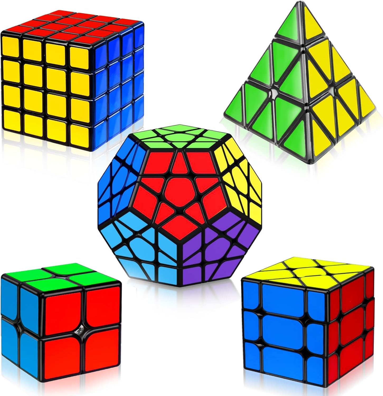 5 Pack Set, 2x2, 3x3, 4x4, Triangular Speed Cubes