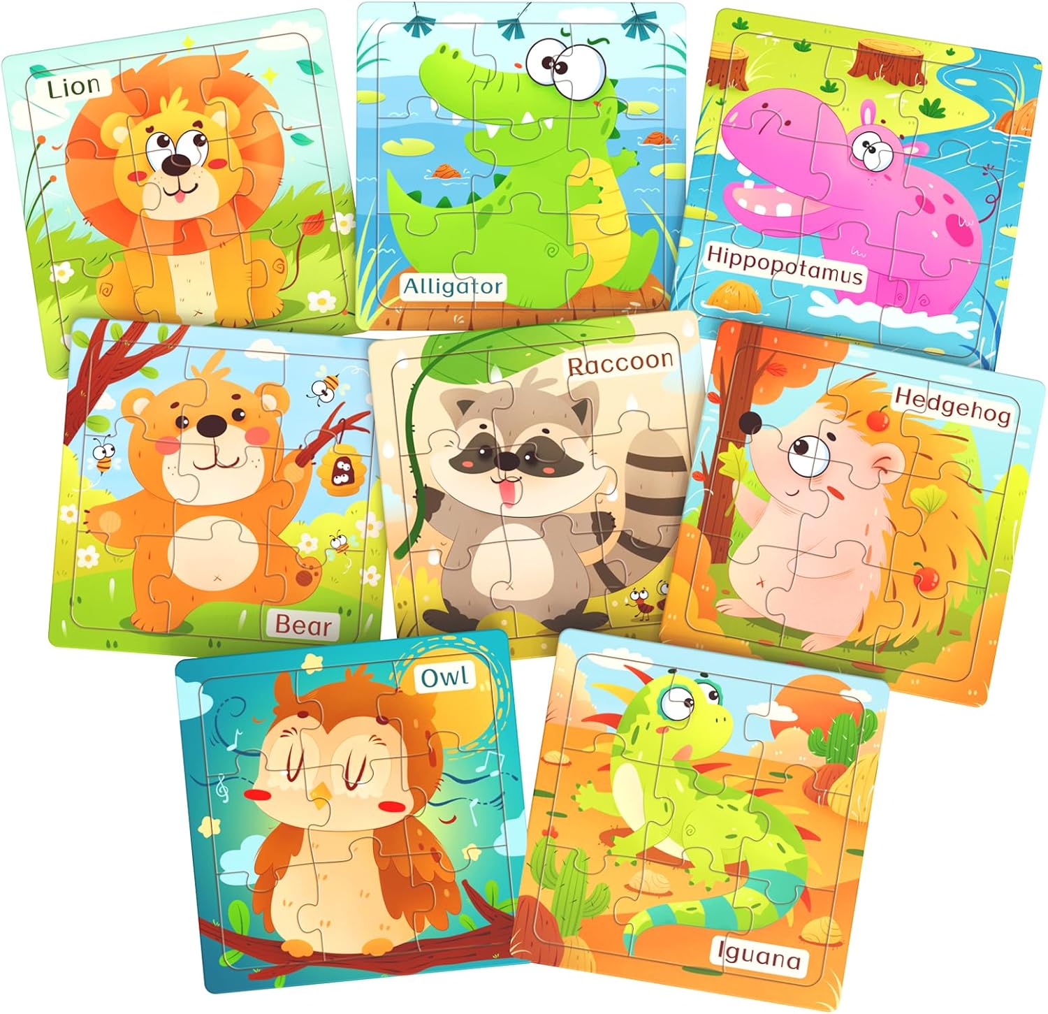 Toddler Wooden Puzzles, 8 Pack Animal Puzzle, 9 Pack Learning Activities