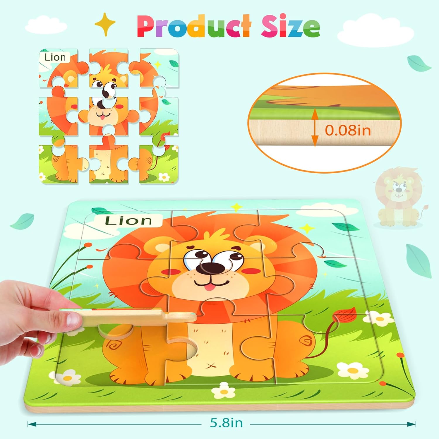 Toddler Wooden Puzzles, 8 Pack Animal Puzzle, 9 Pack Learning Activities