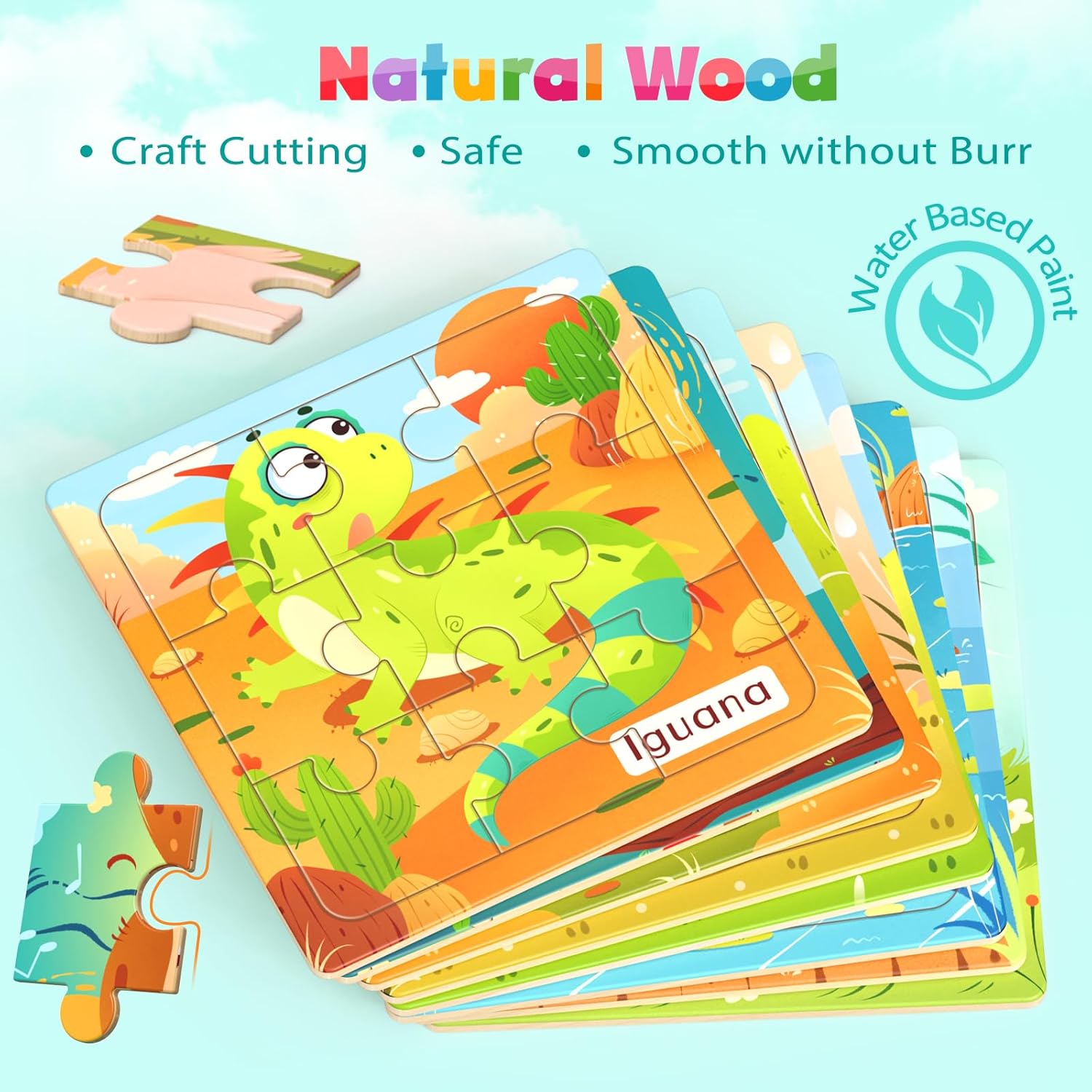 Toddler Wooden Puzzles, 8 Pack Animal Puzzle, 9 Pack Learning Activities