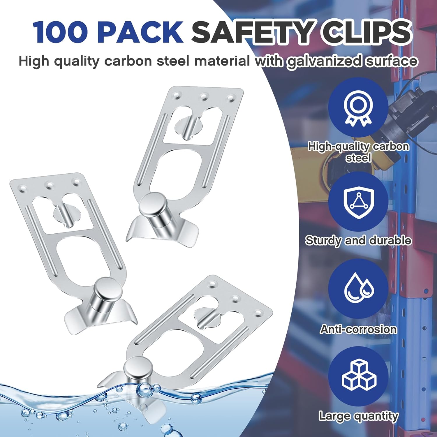 100 Piece Tear Drop Pallet Rack Shelf Clips (Safety Pin)