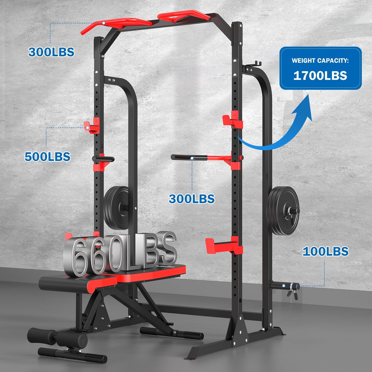 Deep Squat Rack with Bench