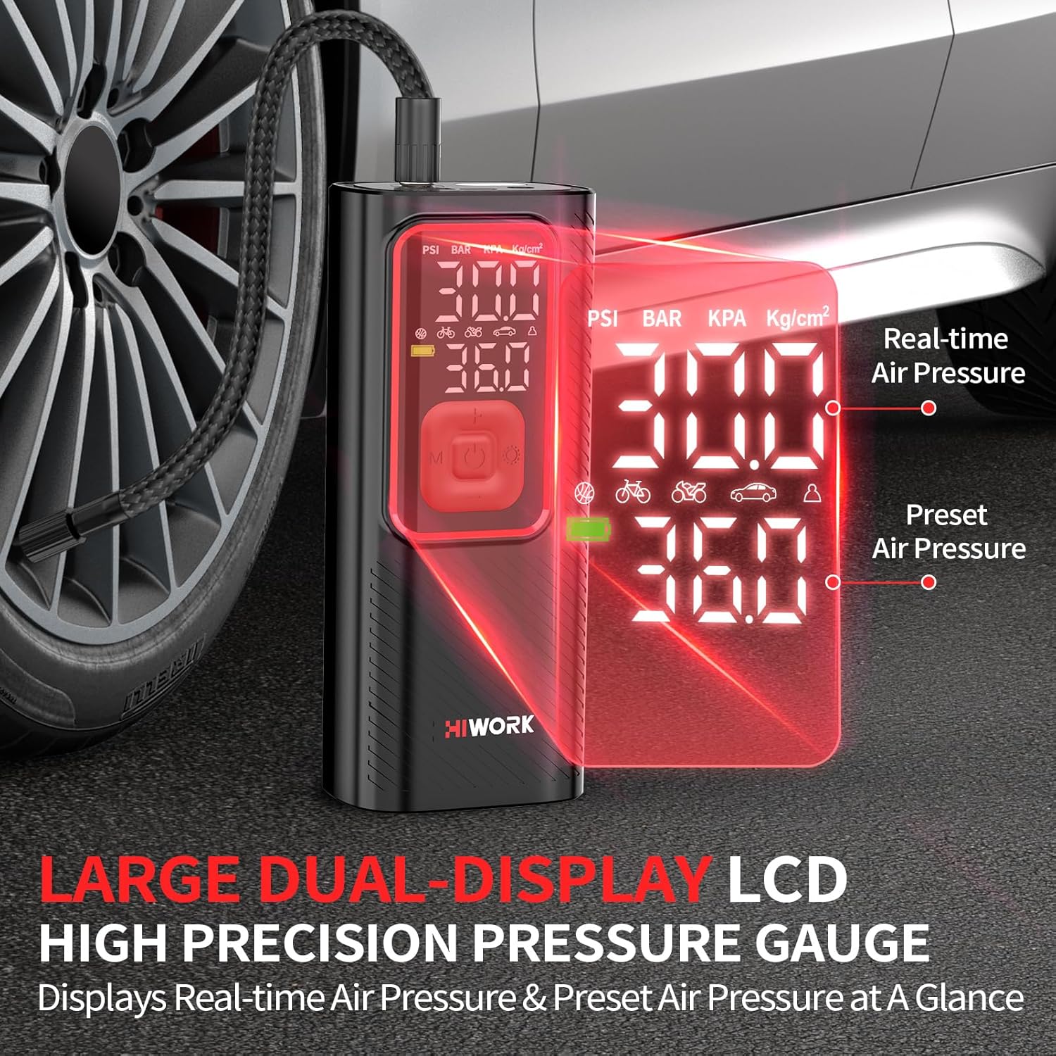 150 PSI 6000 mAh Tire Pump, Power Bank & SOS Light