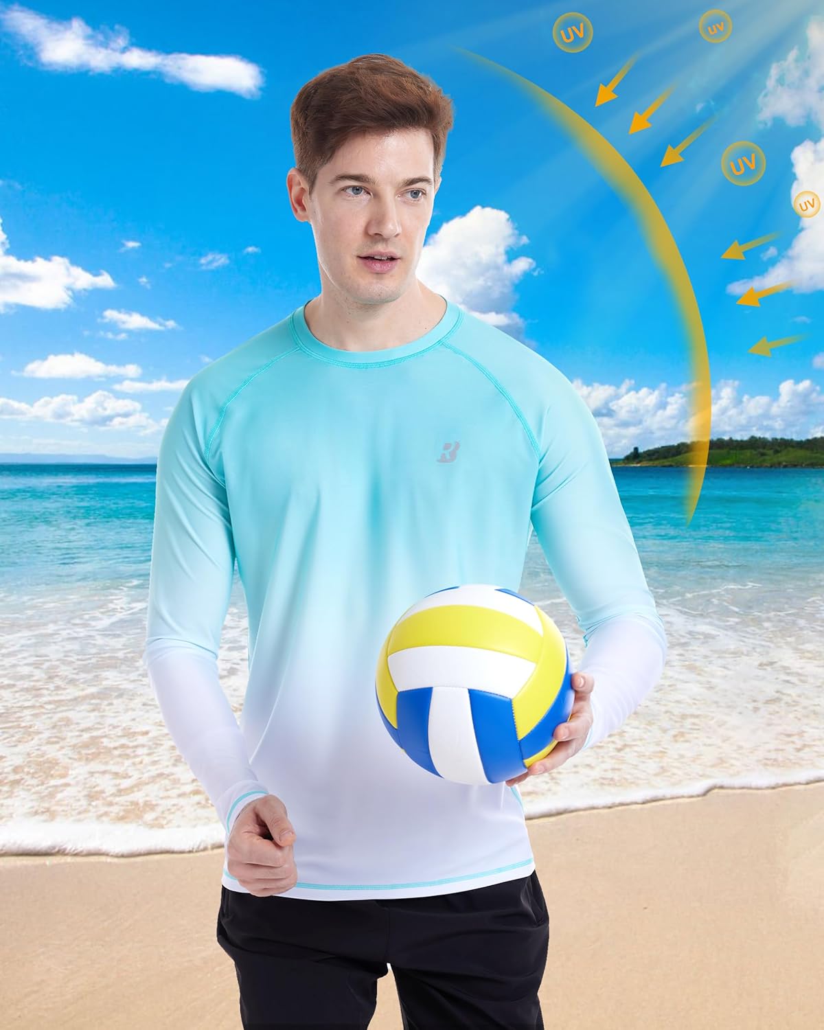 UPF 50+ Long Sleeve UV Protection Swim Shirt for Men