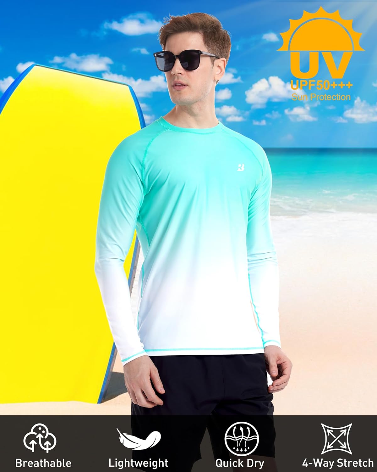 UPF 50+ Long Sleeve UV Protection Swim Shirt for Men