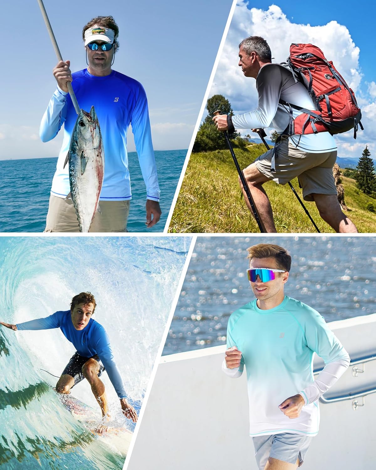 UPF 50+ Long Sleeve UV Protection Swim Shirt for Men