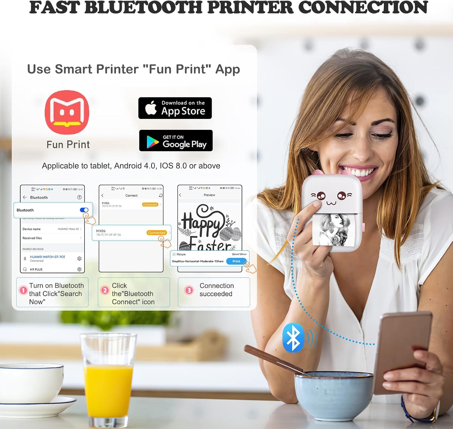 Bakoor Mini Pocket Printer, Portable Thermal Printer, 10 Roll Sticker Printer, Mini Printer for Study Notes, Journals, Memo, Label Printer Compatible with Android and iOS