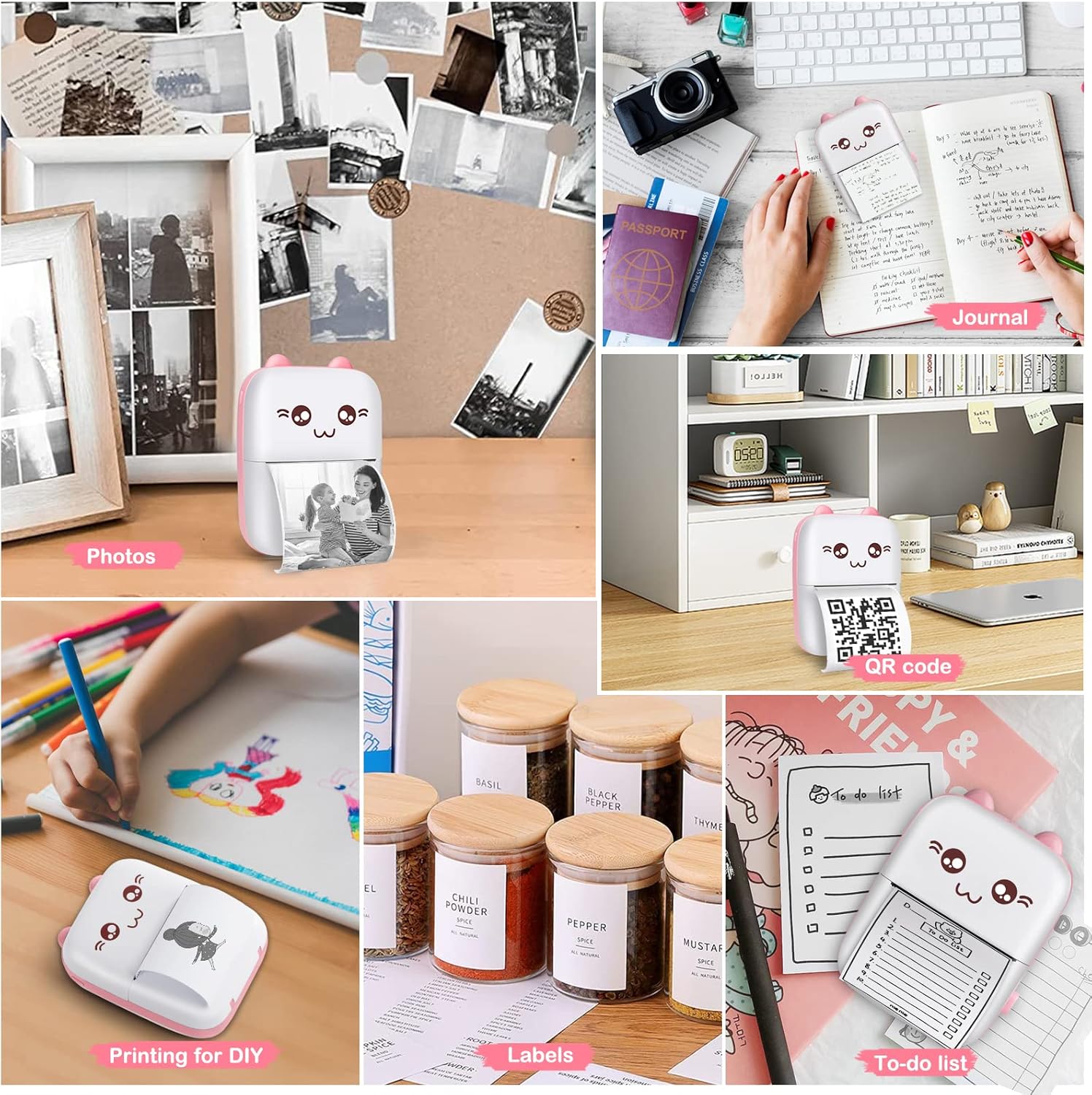 Bakoor Mini Pocket Printer, Portable Thermal Printer, 10 Roll Sticker Printer, Mini Printer for Study Notes, Journals, Memo, Label Printer Compatible with Android and iOS