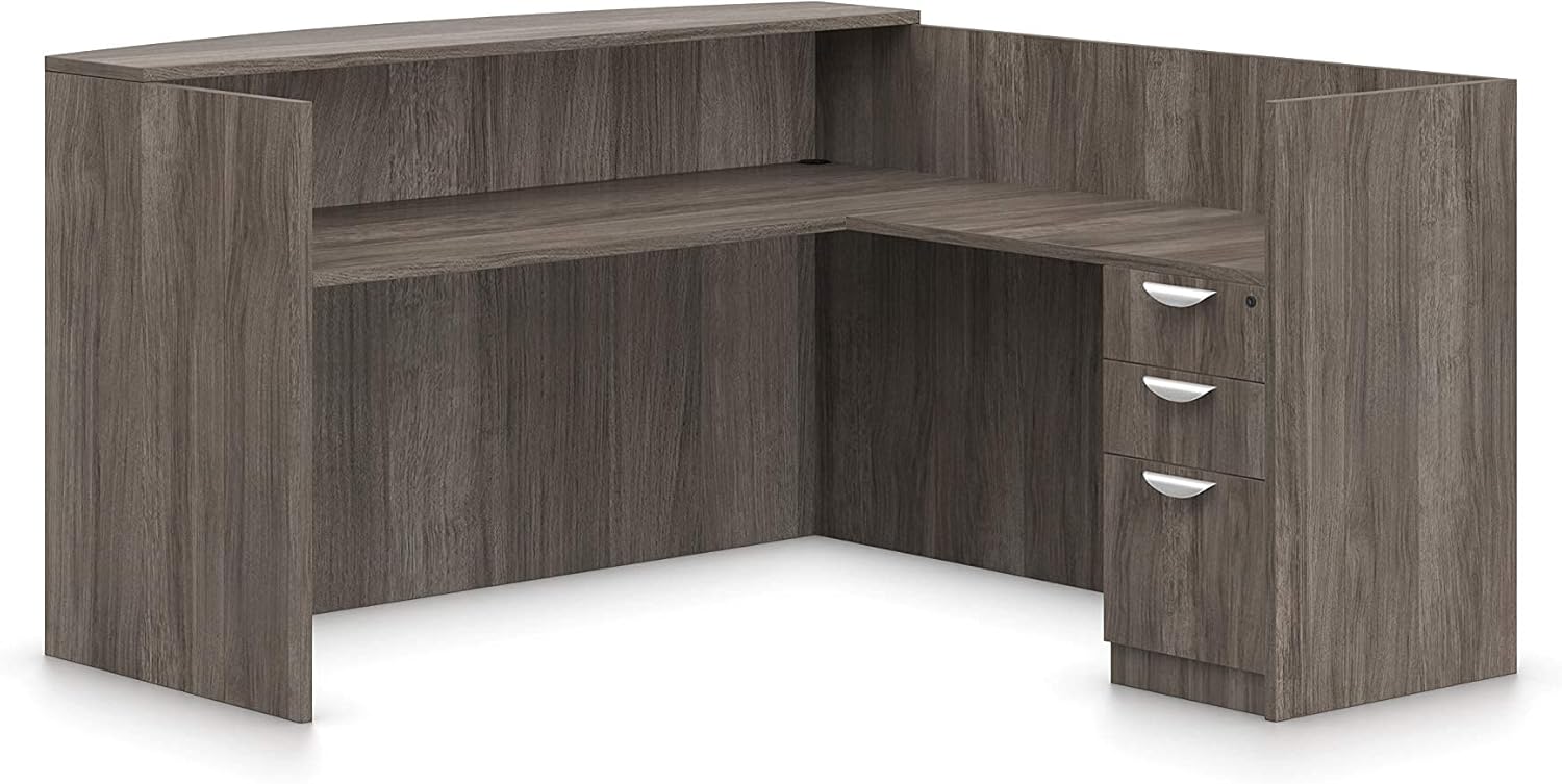 L-Shaped Reception Desk with Drawer with Deal Top 180.34 cm W X 76.20 cm D X 106.68 cm H Receiving Return 106.68 cm W X 60.96 cm D X 106.68 cm H - Artisan Gray AGL