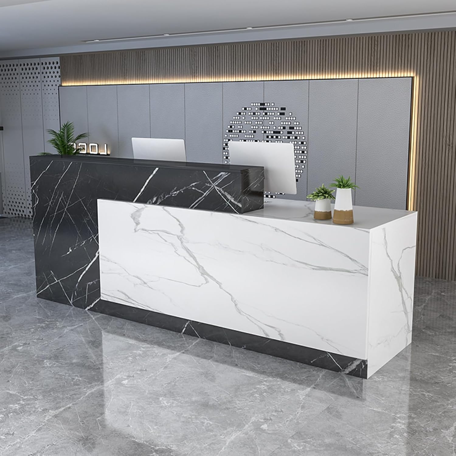 Reception Desk,Front Counter with Lockable Drawers,Modern Retail Counter,Wooden Computer Desk Reception Desk for Checkout Office/Beauty Salon/Lobby 140x60x100cm B-Right