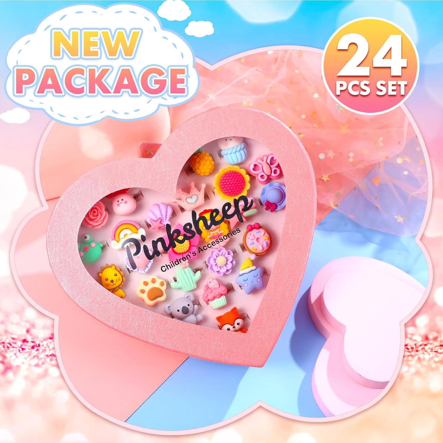 24 Pack Glitter Plastic Rings