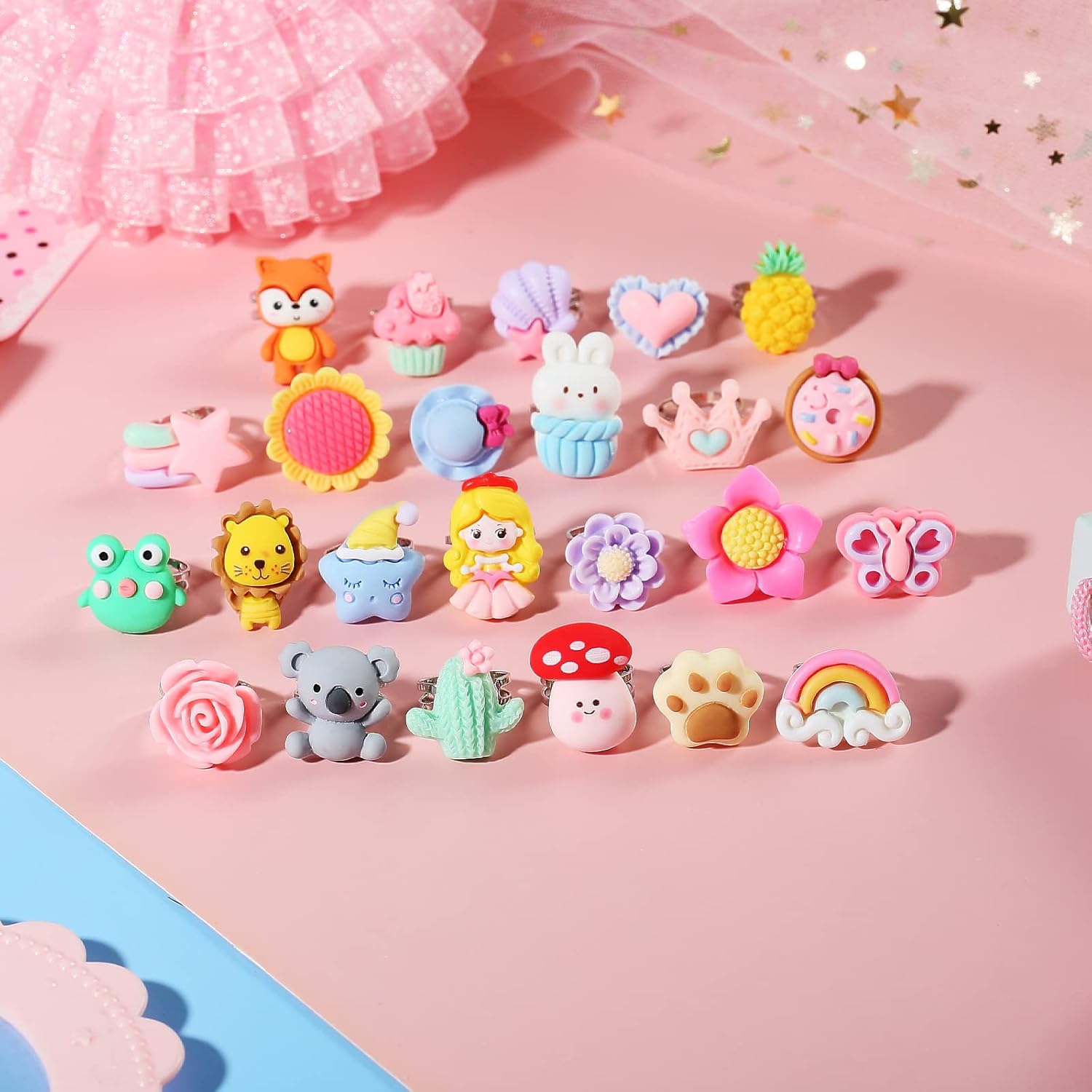 24 Pack Glitter Plastic Rings