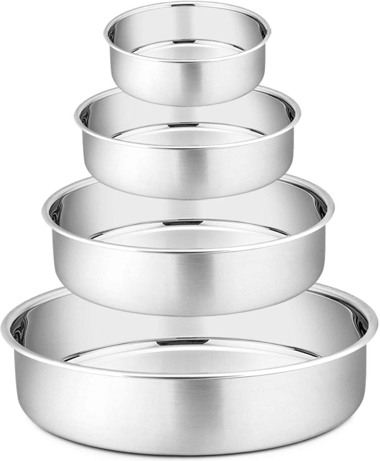 Cake Pan Set - 4", 6", 8", 9.5", P&P CHEF 4 Piece Round Baking Cake Pans Tin Stainless Steel, Oven/Pot/Dishwasher Safe, Heavy Duty & Non Toxic, Mirror Finish & Easy Clean