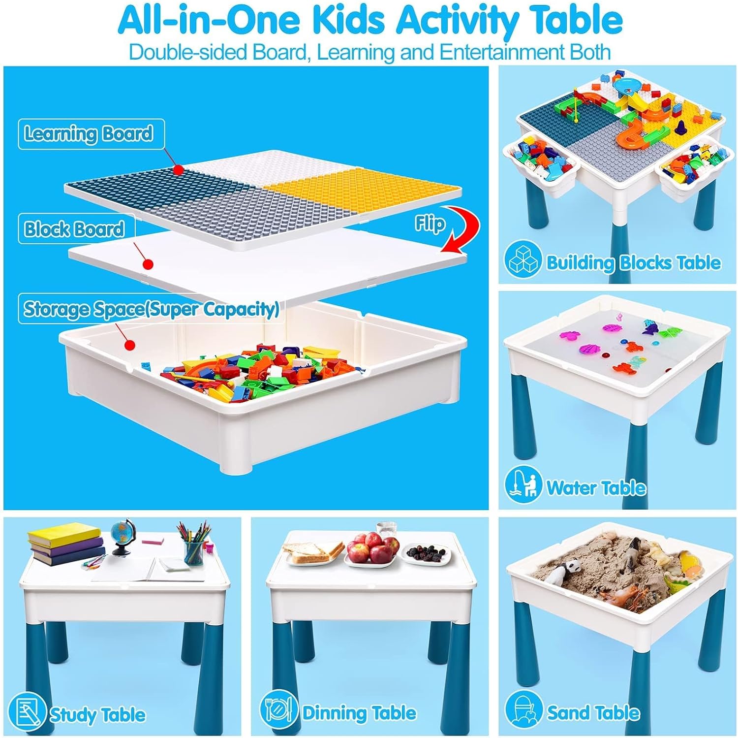 Kids Activity Table, Toddler Set, 152 Blocks