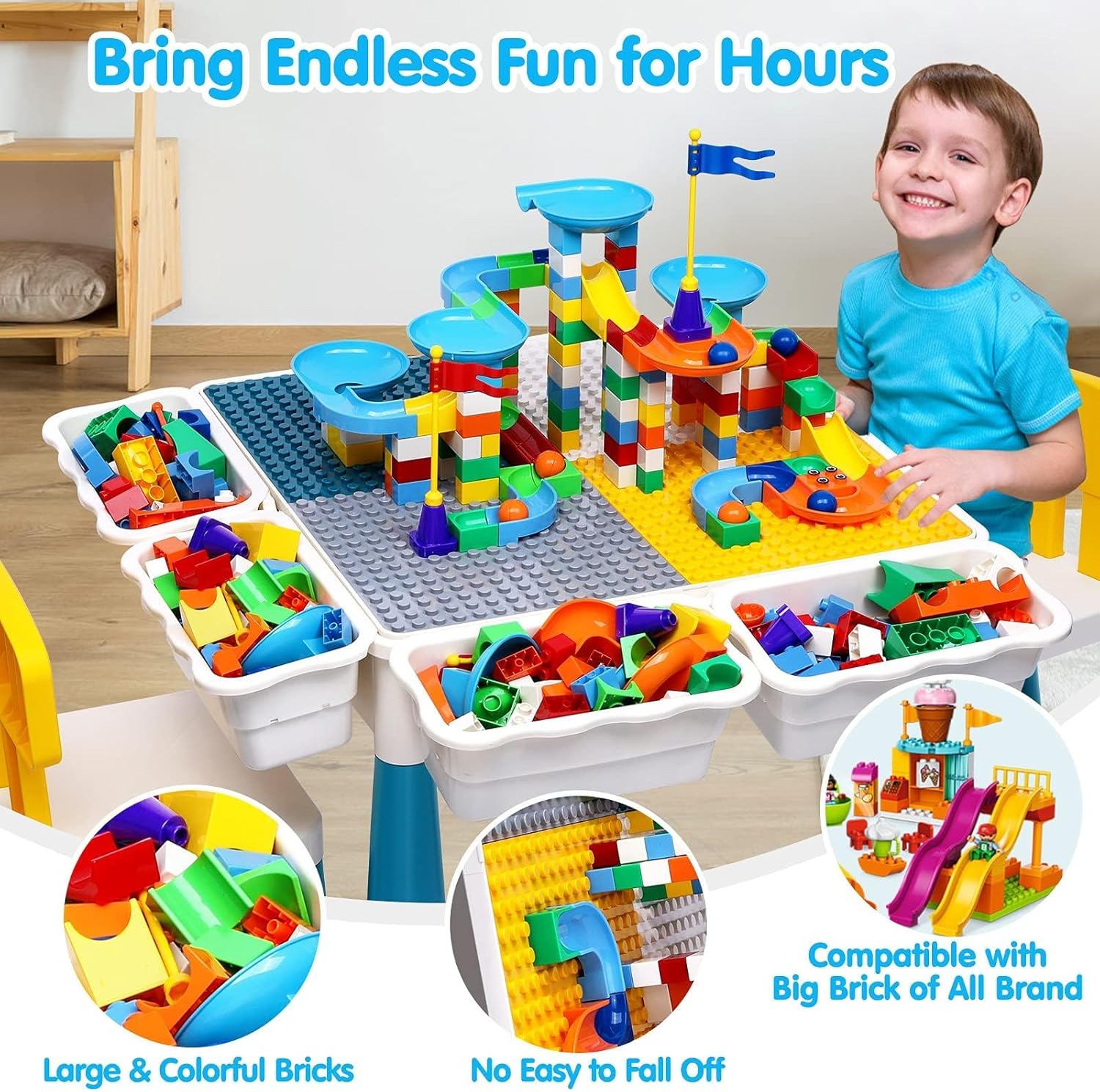 Kids Activity Table, Toddler Set, 152 Blocks