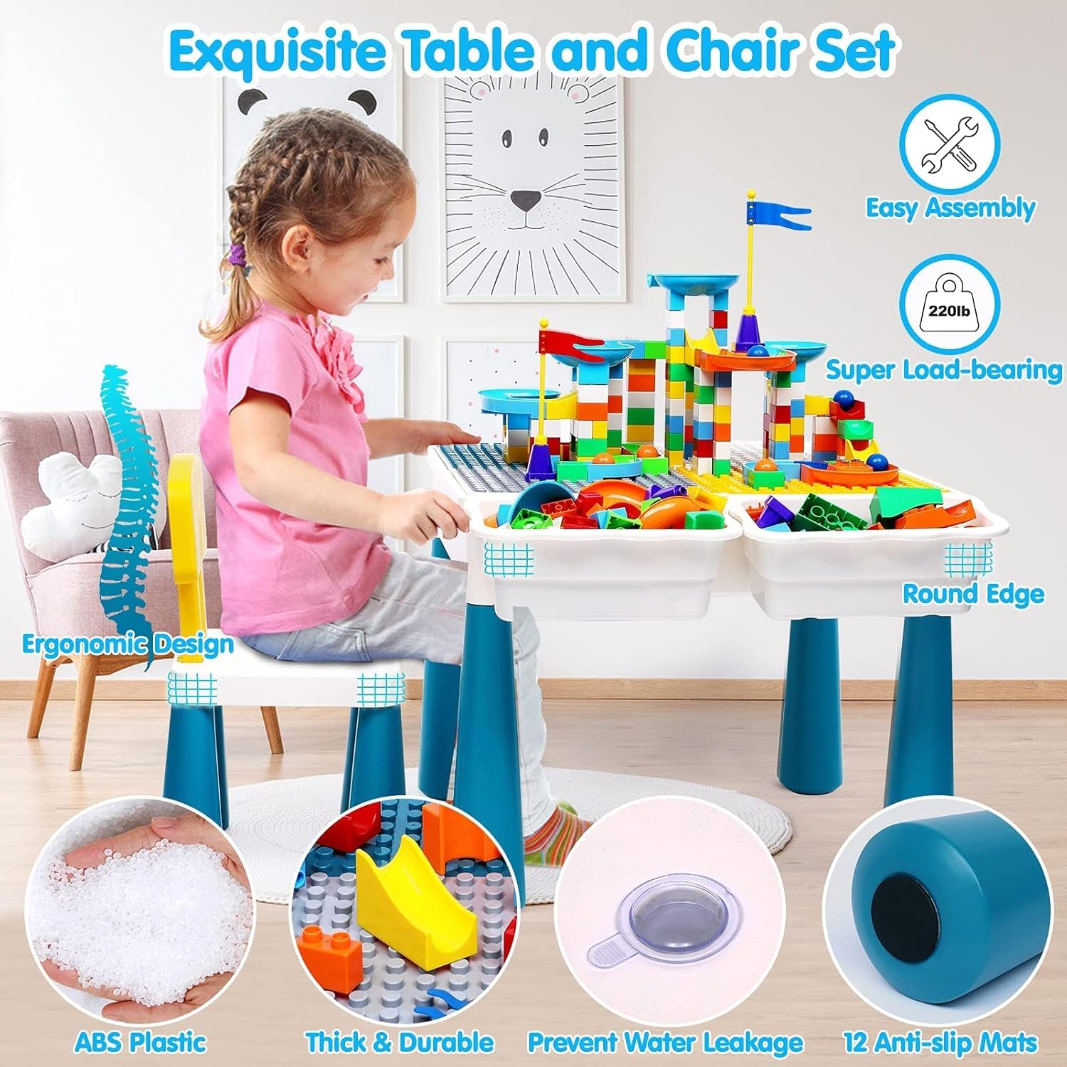 Kids Activity Table, Toddler Set, 152 Blocks
