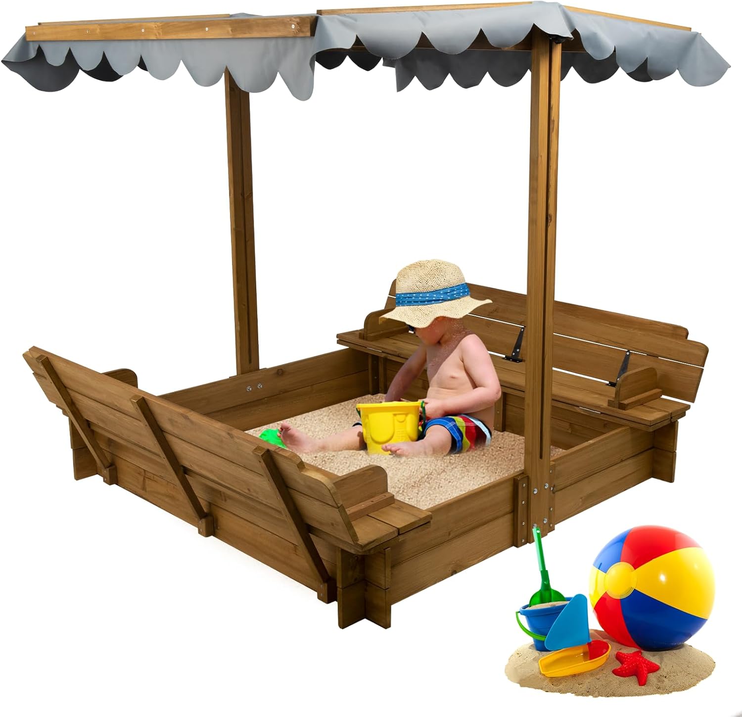 Wooden Sandbox with Lid, UV Resistant