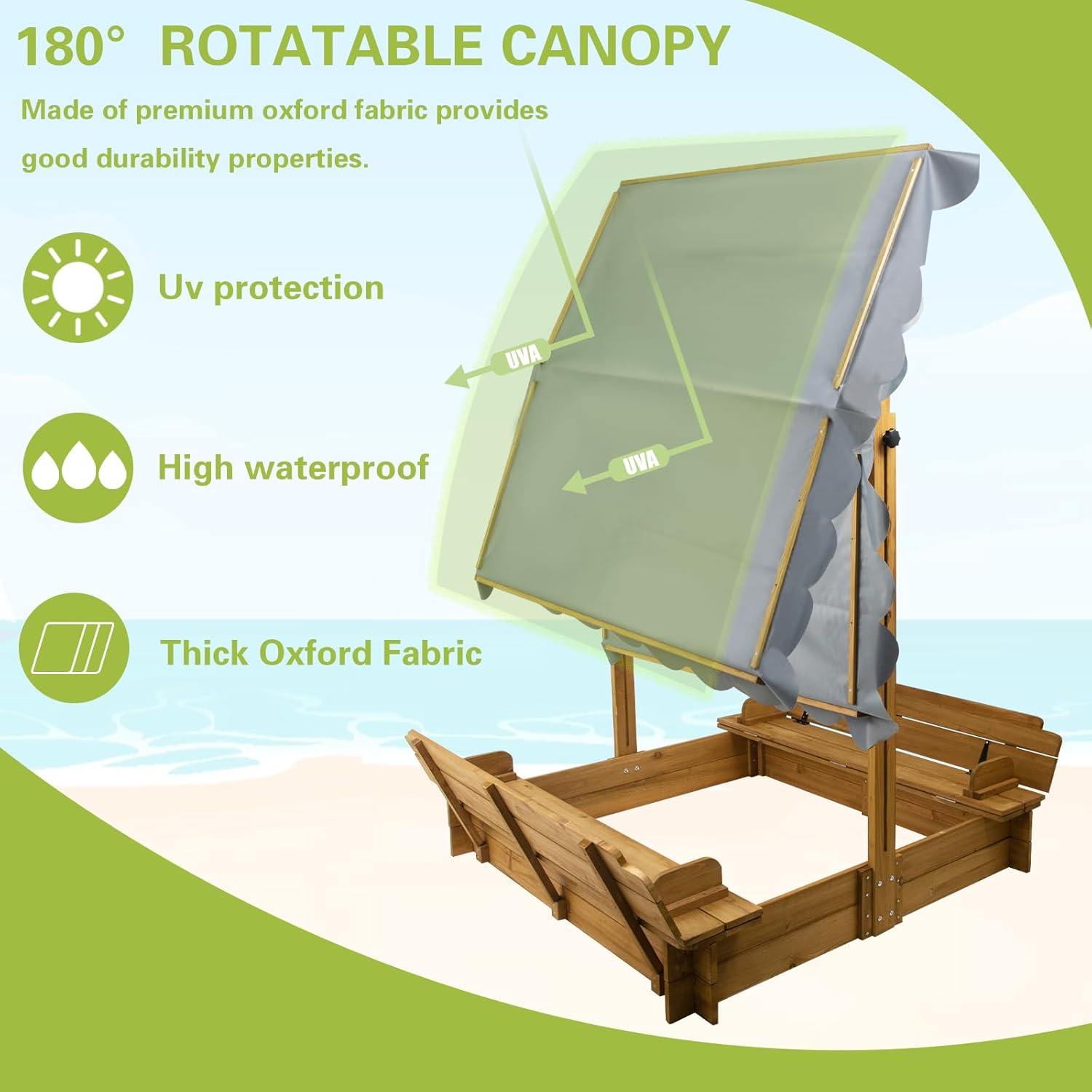 Wooden Sandbox with Lid, UV Resistant