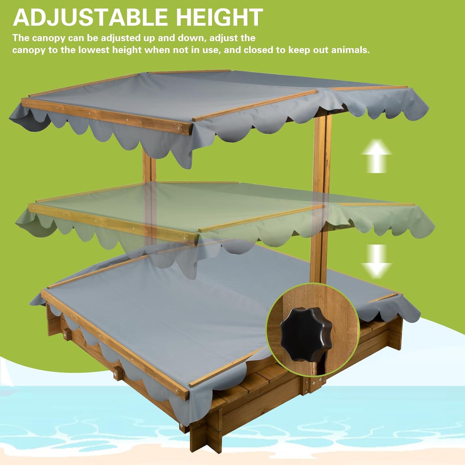 Wooden Sandbox with Lid, UV Resistant