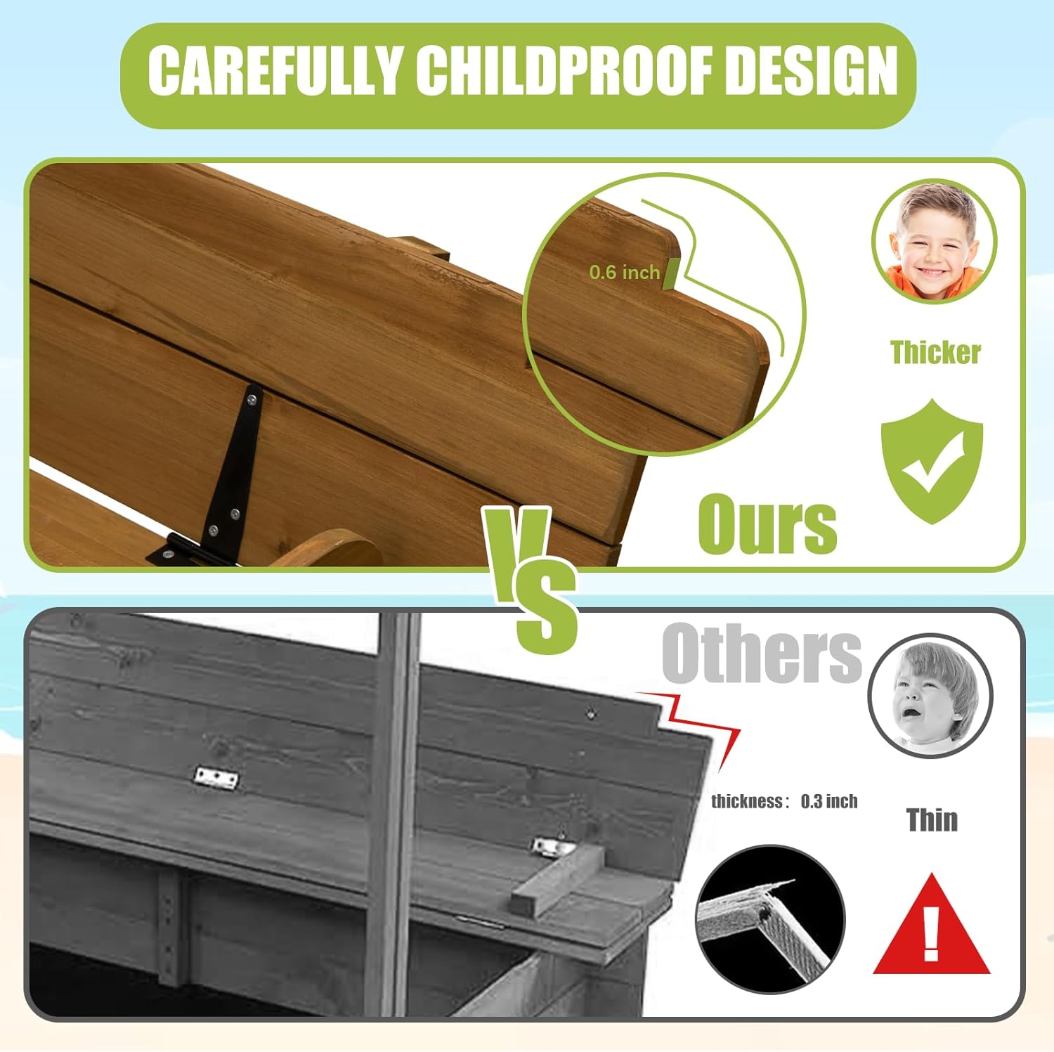 Wooden Sandbox with Lid, UV Resistant