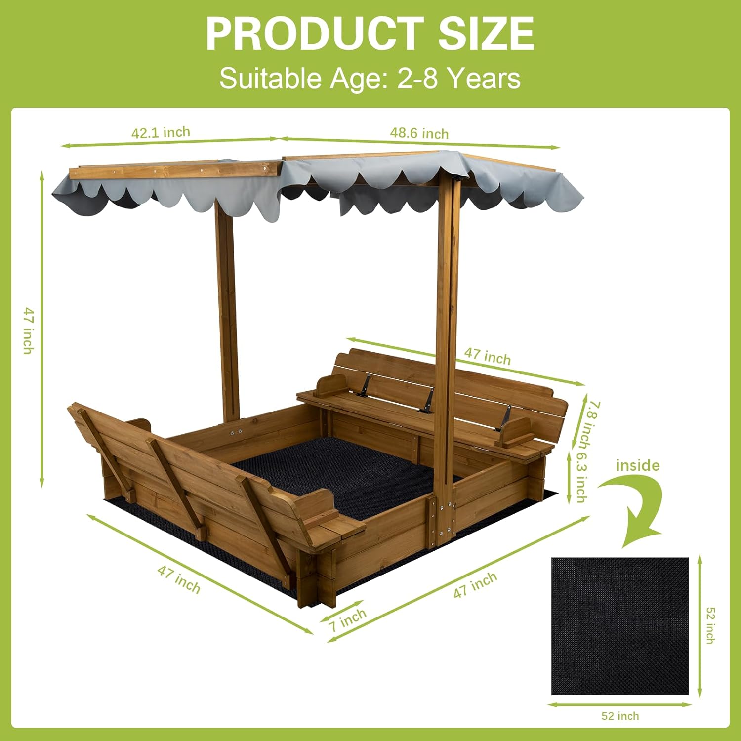 Wooden Sandbox with Lid, UV Resistant