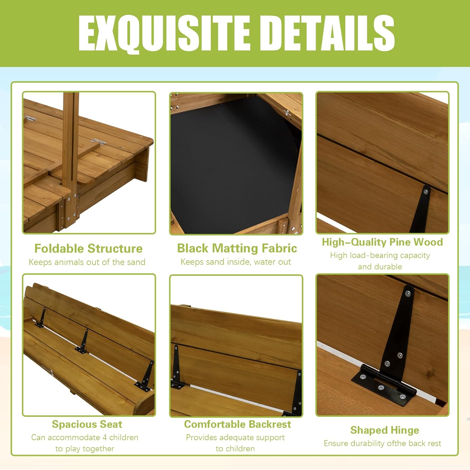 Wooden Sandbox with Lid, UV Resistant