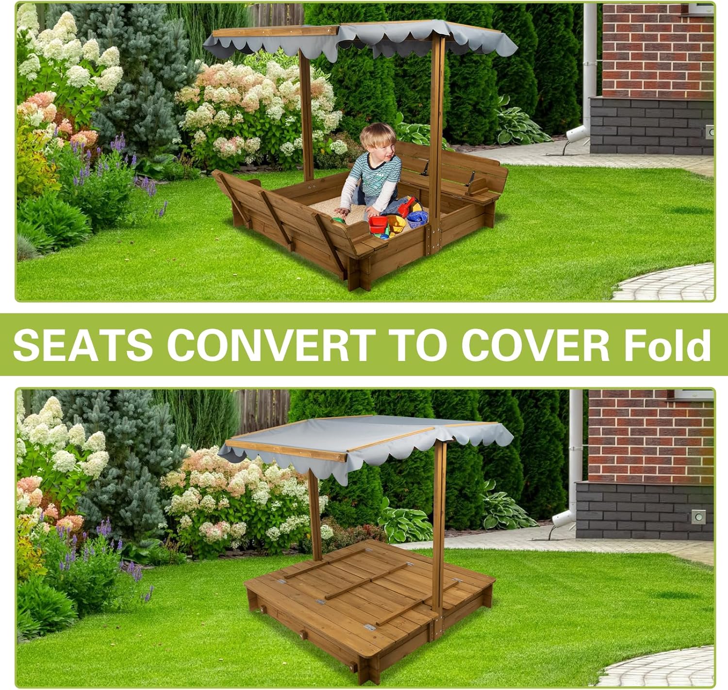 Wooden Sandbox with Lid, UV Resistant