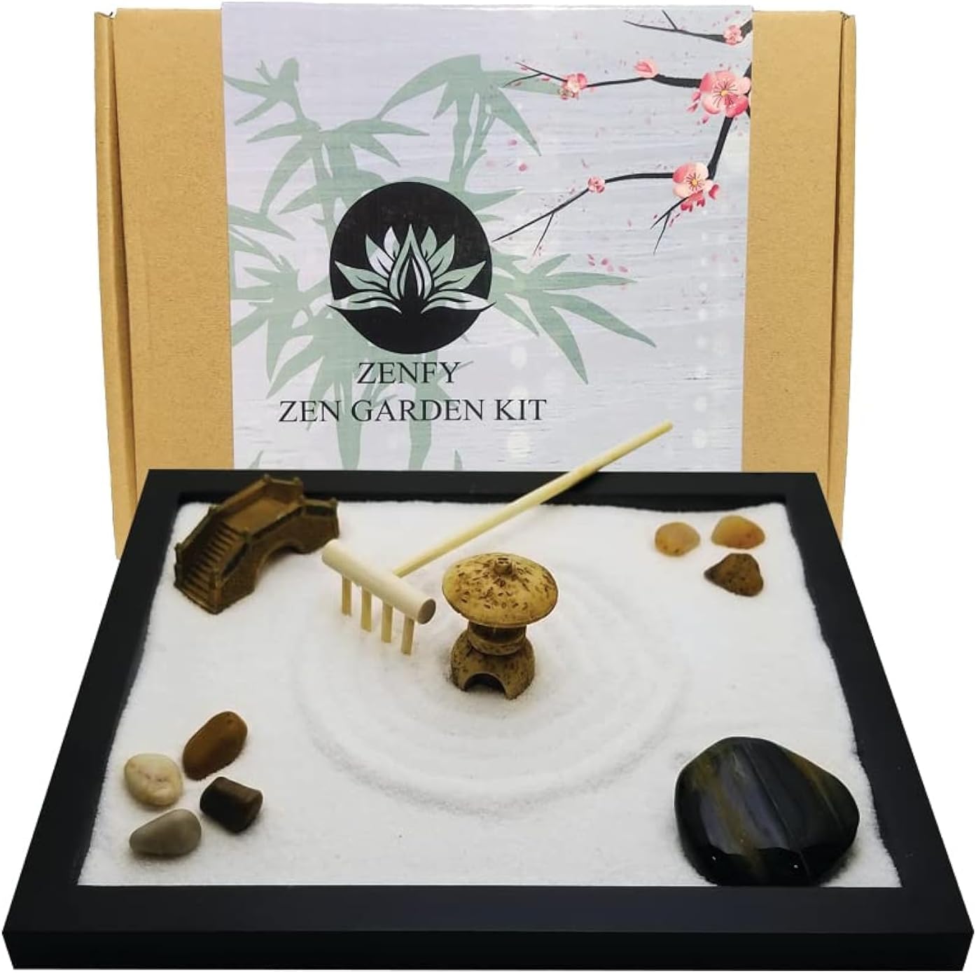 Garden for Desk with Rake, Rocks & Figures