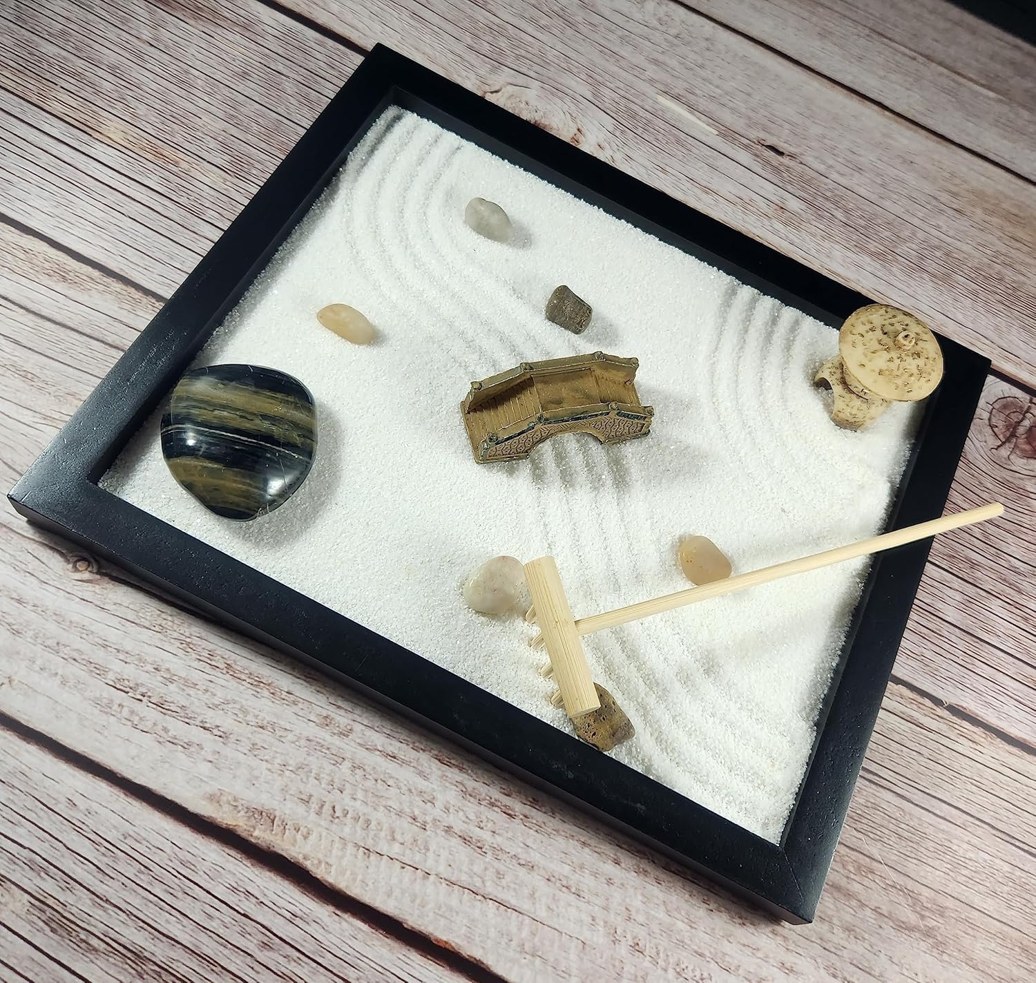 Garden for Desk with Rake, Rocks & Figures