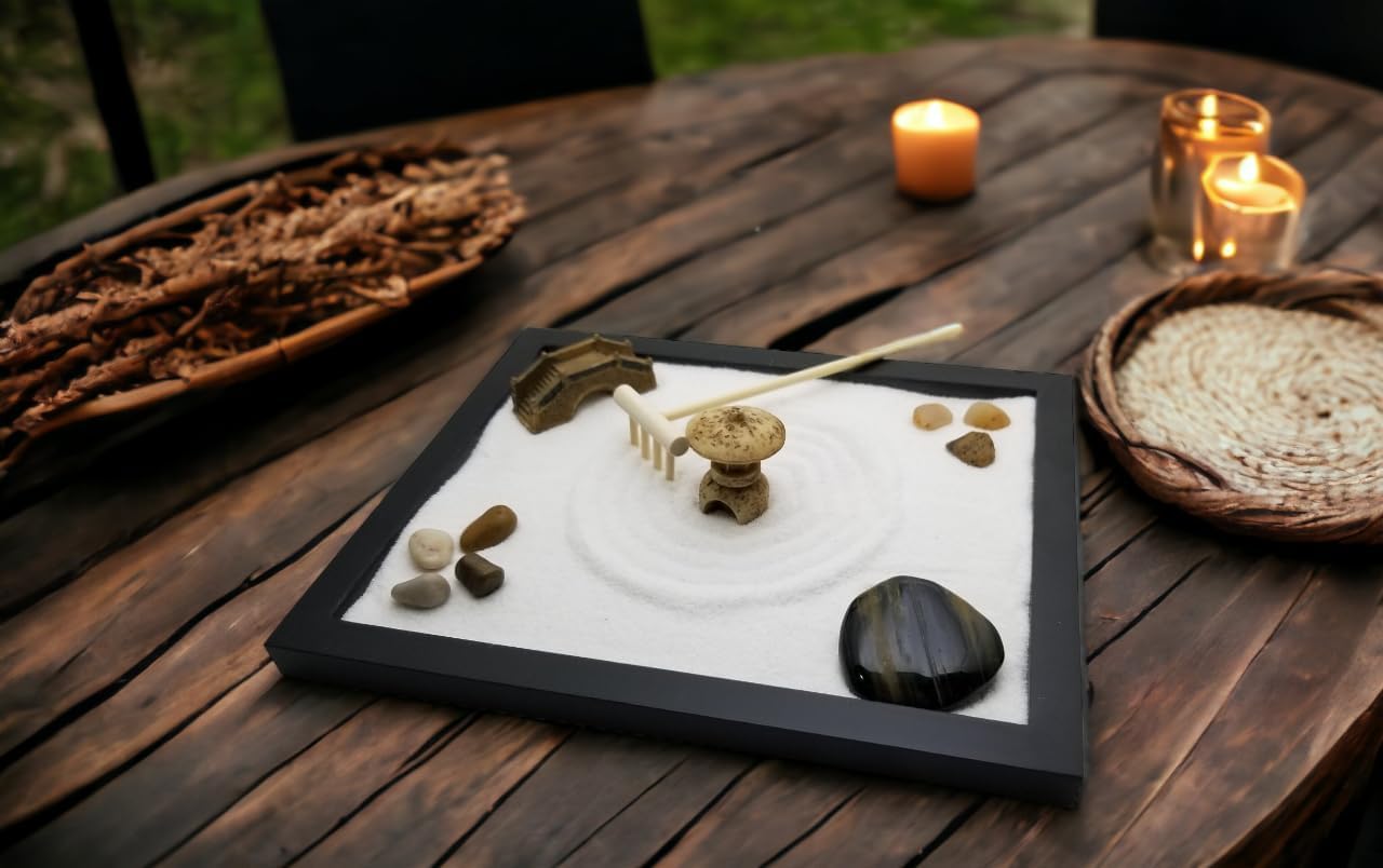 Garden for Desk with Rake, Rocks & Figures