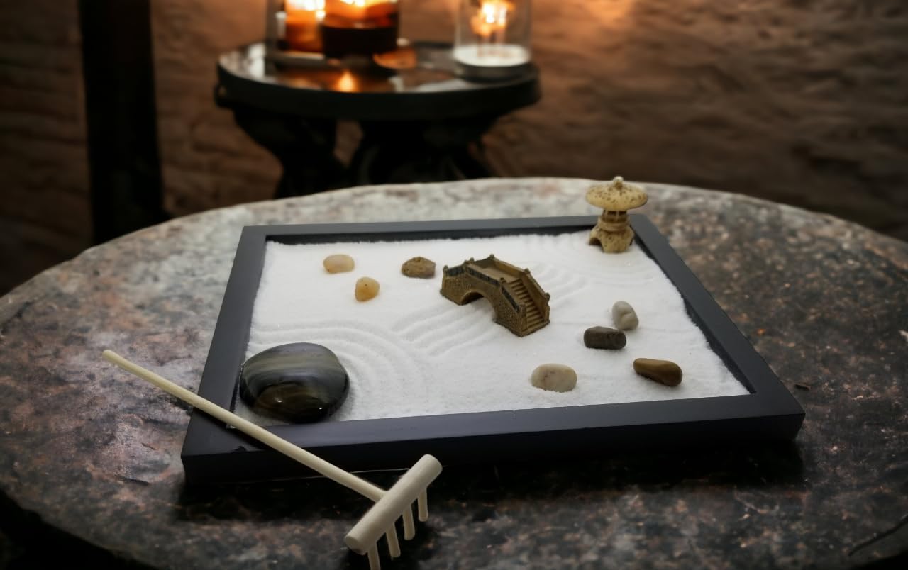Garden for Desk with Rake, Rocks & Figures