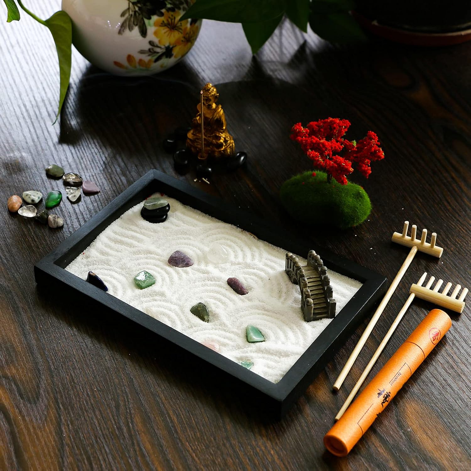 Mini Meditation Garden Set, Japanese Desktop Sand Garden