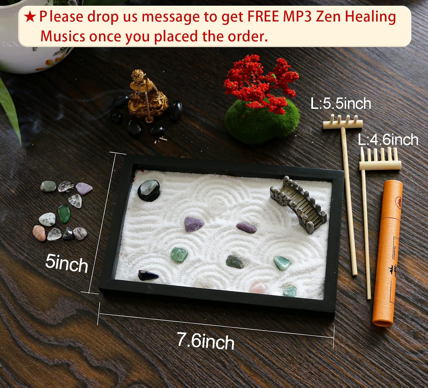 Mini Meditation Garden Set, Japanese Desktop Sand Garden