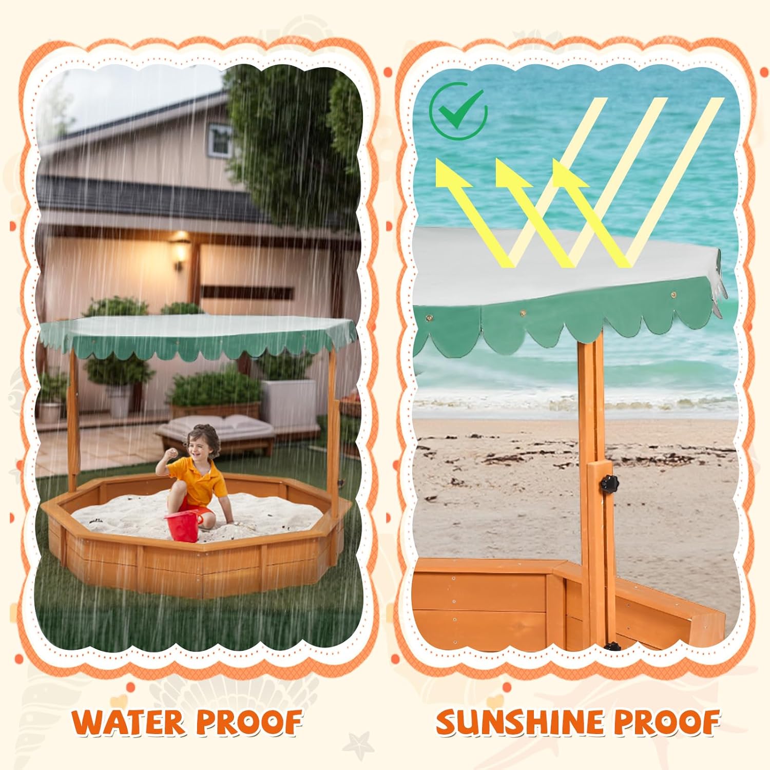 Sandbox with Lid, Wooden Sandbox with Canopy