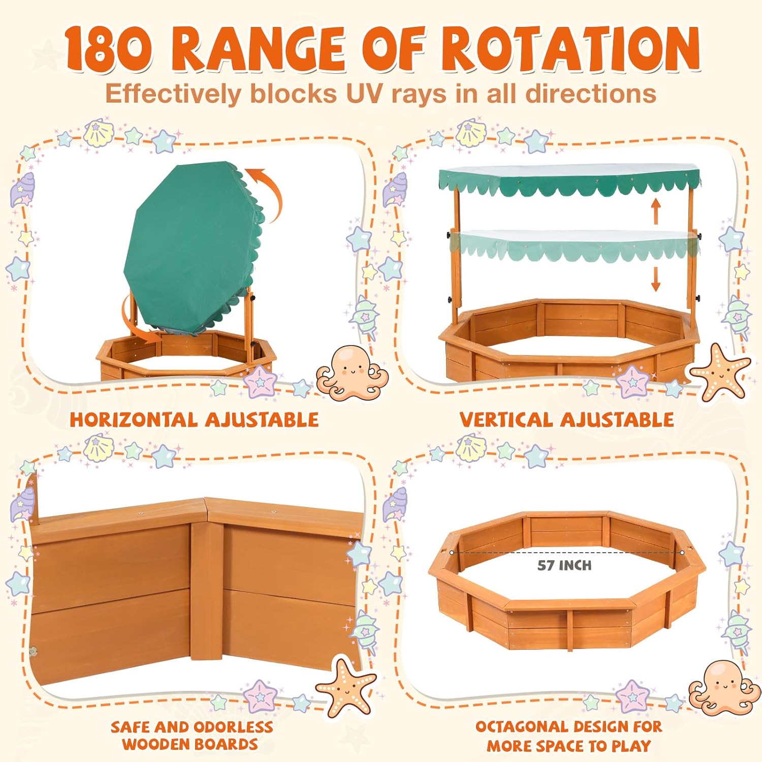 Sandbox with Lid, Wooden Sandbox with Canopy