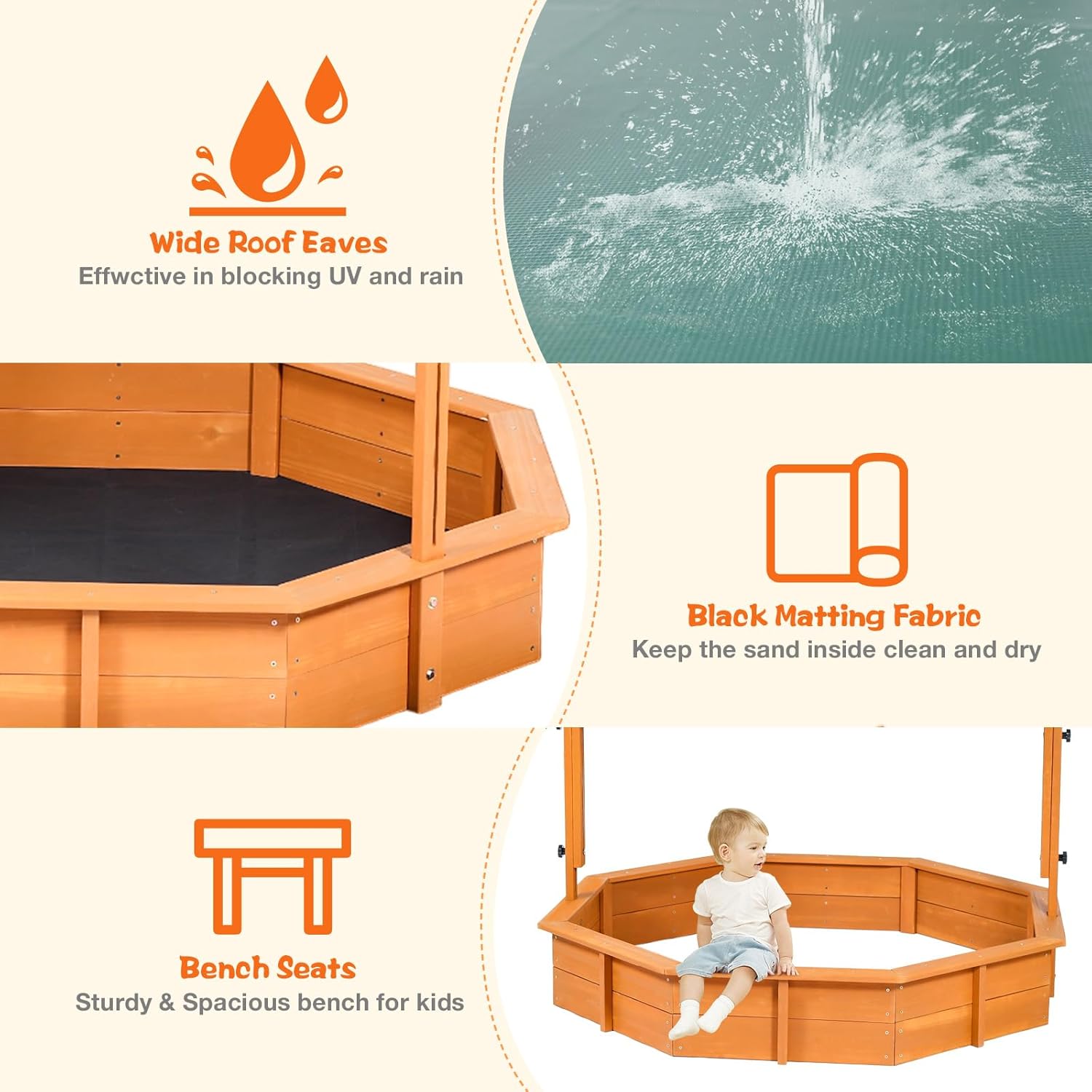 Sandbox with Lid, Wooden Sandbox with Canopy