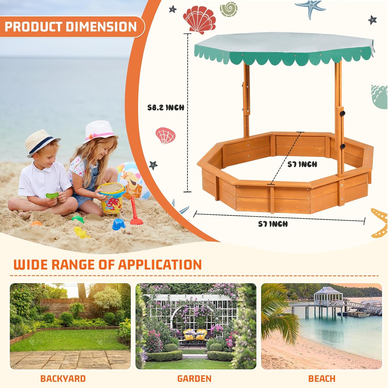 Sandbox with Lid, Wooden Sandbox with Canopy