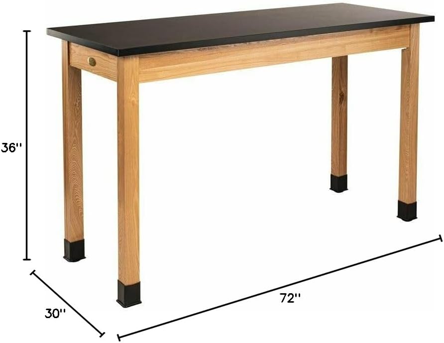 B449383 Science Lab Table with Chemical Resistant Top - Black with Oak Legs - 72 x 30 x 36 in.
