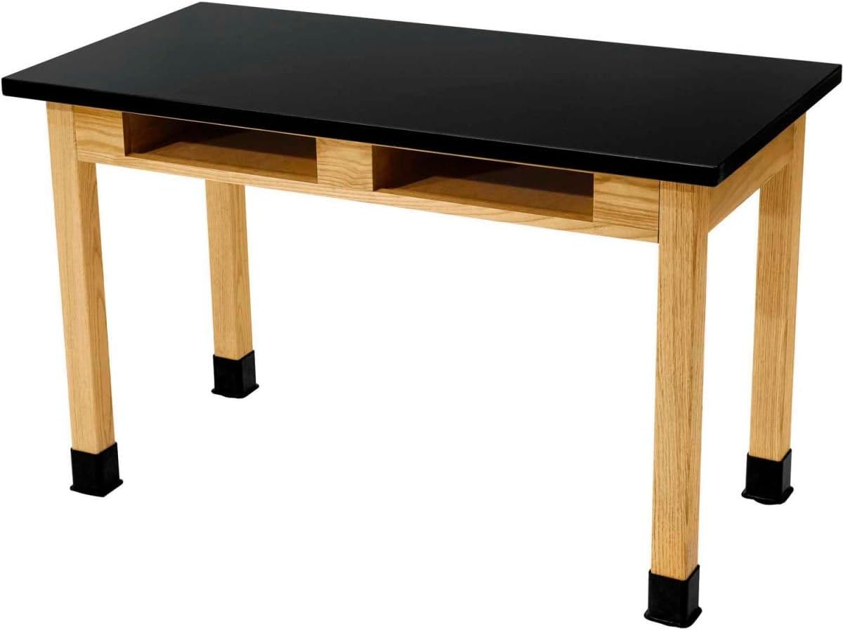 48-inch Wooden Science Lab Table with Book Compartment, Black