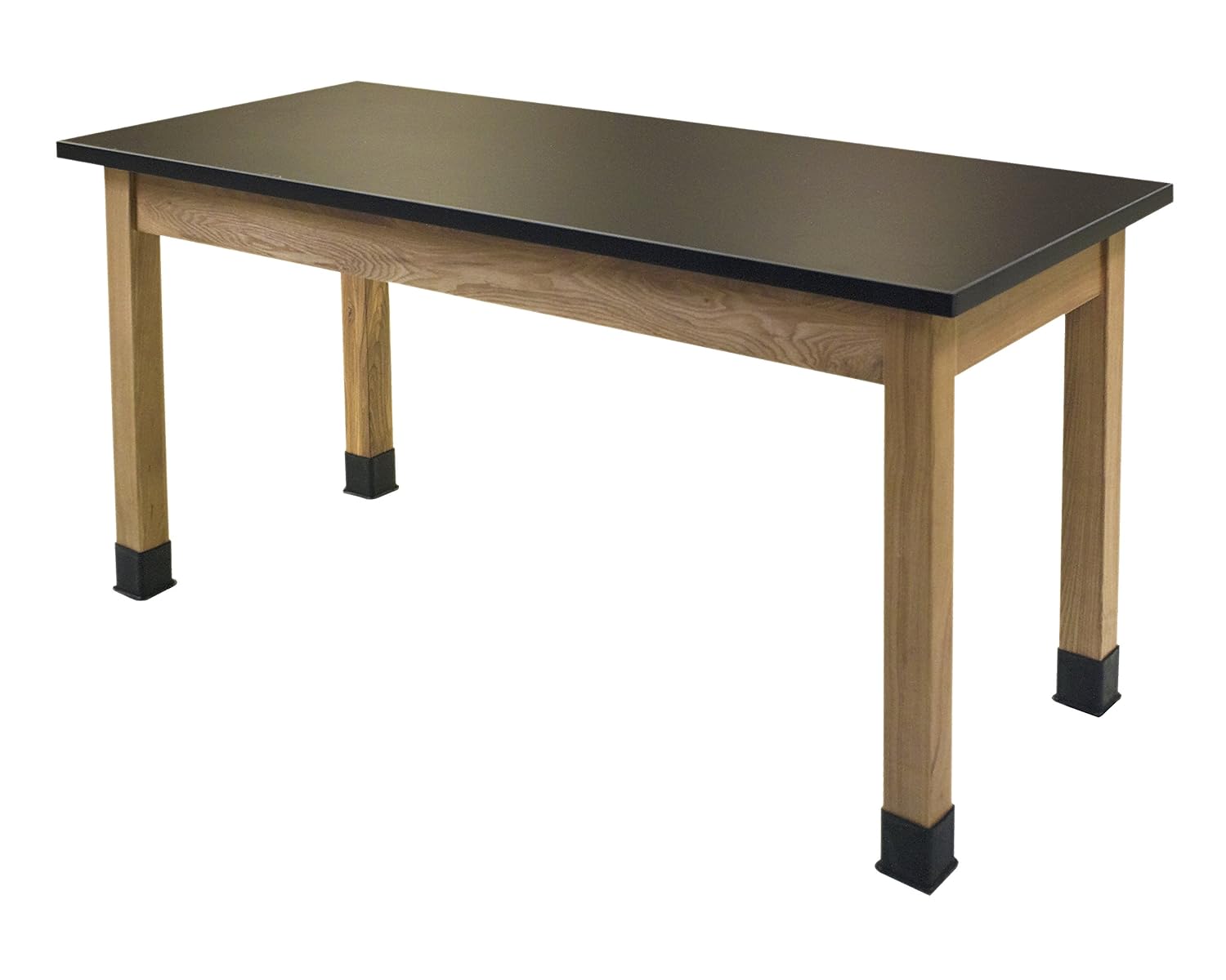 SLT2460 Top Science Lab Table, No Pleats on Front, No Book Box, H 76.2 cm, W 60 in, L 152.4 cm, Black/Oak