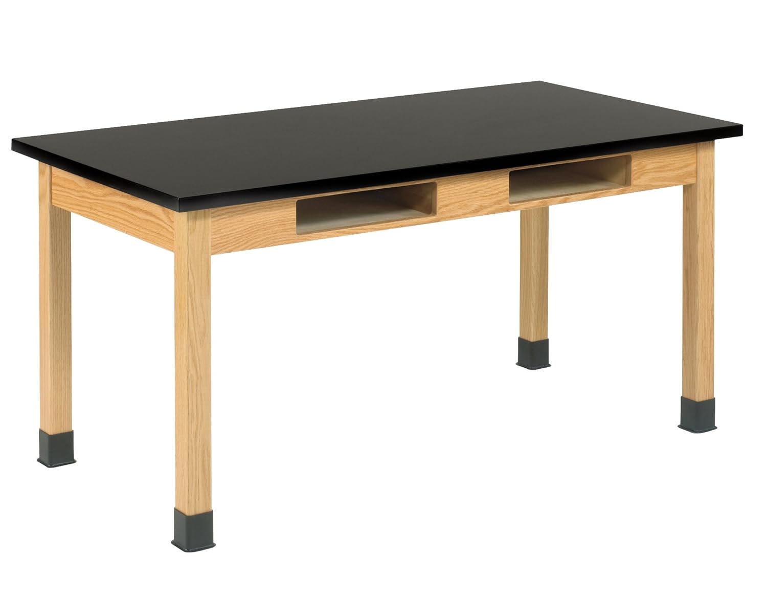 Versatile wood C7146K30N Oak table with book compartment, 2.54 cm epoxy top, 152.40 cm W x 76.20 cm D x 76.20 cm H