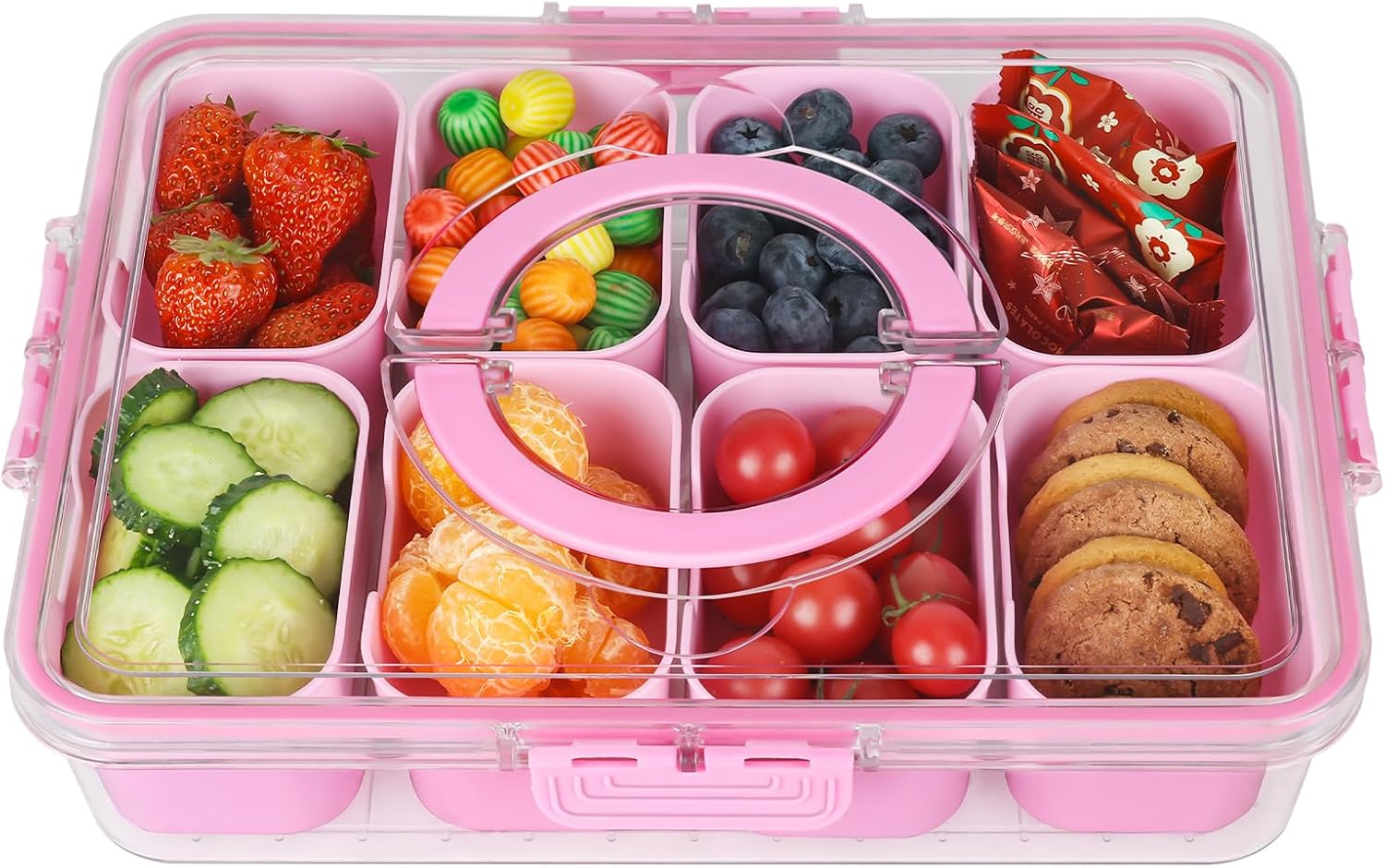 shopwithgreen compartmentalized tray with lid and handles,portable snack box charcoal container for parties, vegetables, snacks, fruits, nuts, candies, christmas tray snack box for entertaining, picnics
