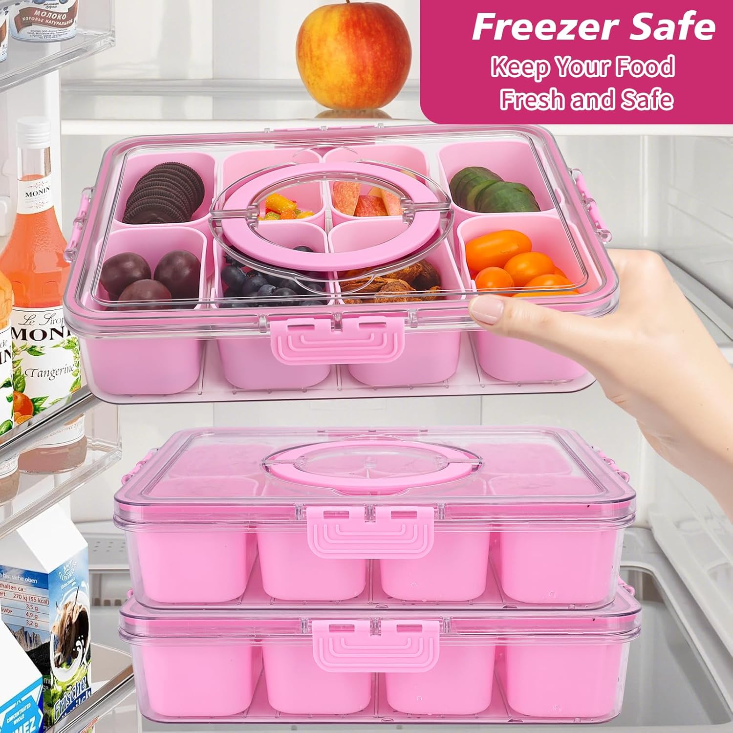 shopwithgreen compartmentalized tray with lid and handles,portable snack box charcoal container for parties, vegetables, snacks, fruits, nuts, candies, christmas tray snack box for entertaining, picnics