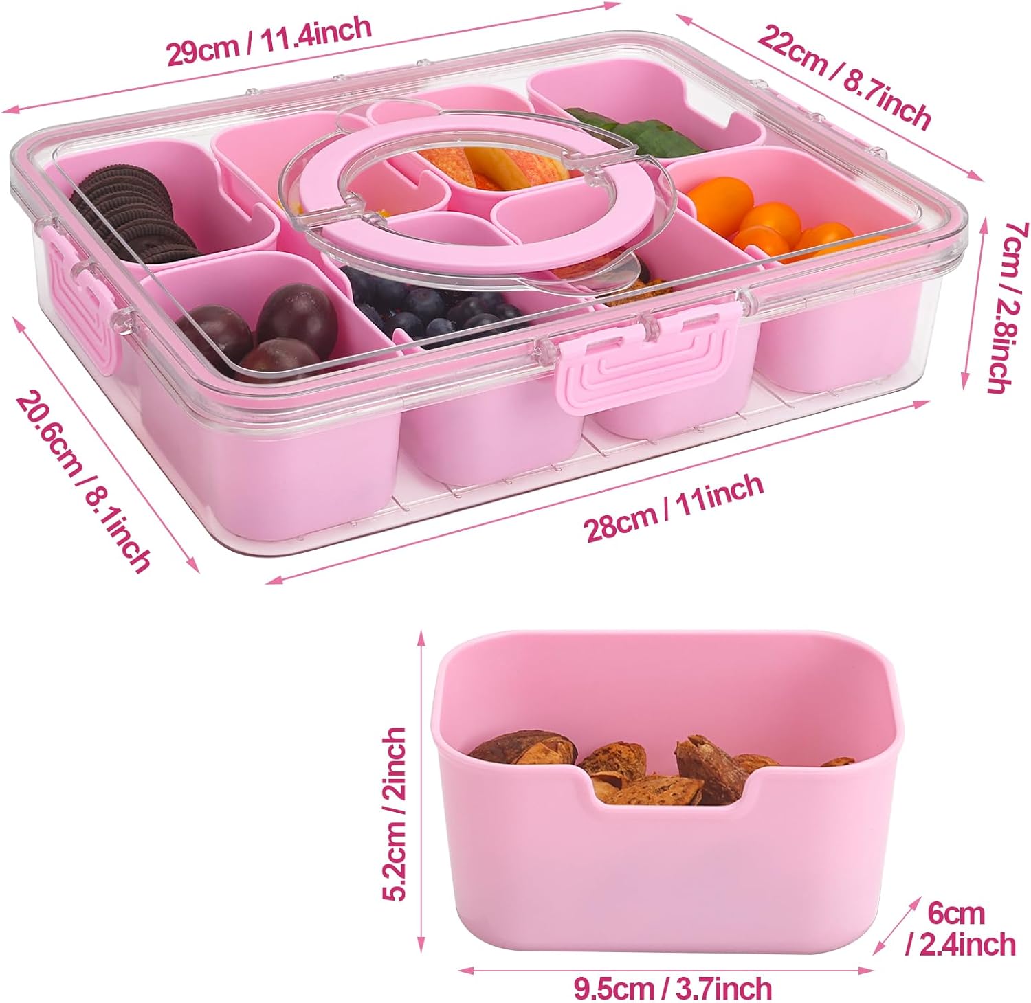 shopwithgreen compartmentalized tray with lid and handles,portable snack box charcoal container for parties, vegetables, snacks, fruits, nuts, candies, christmas tray snack box for entertaining, picnics