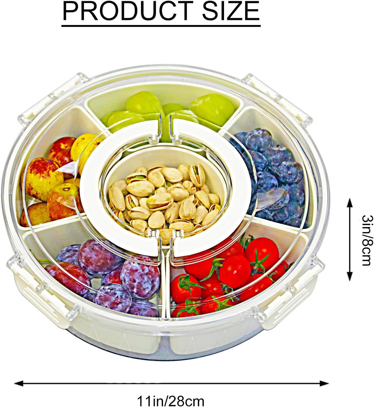 Divided Tray with Lid and HandleFruit ContainerRefrigerator Snack BoxContainer Divided Storage Box for FoodOutdoor Party SnacksCookie and Spice Organizer