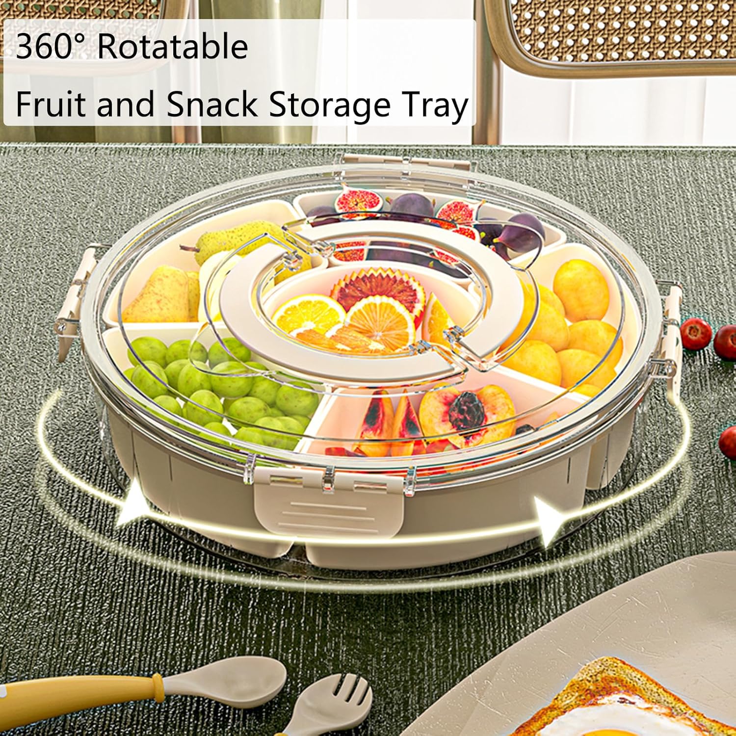 Divided Tray with Lid and HandleFruit ContainerRefrigerator Snack BoxContainer Divided Storage Box for FoodOutdoor Party SnacksCookie and Spice Organizer