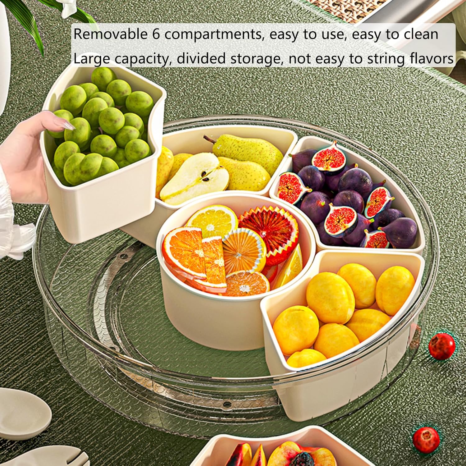 Divided Tray with Lid and HandleFruit ContainerRefrigerator Snack BoxContainer Divided Storage Box for FoodOutdoor Party SnacksCookie and Spice Organizer