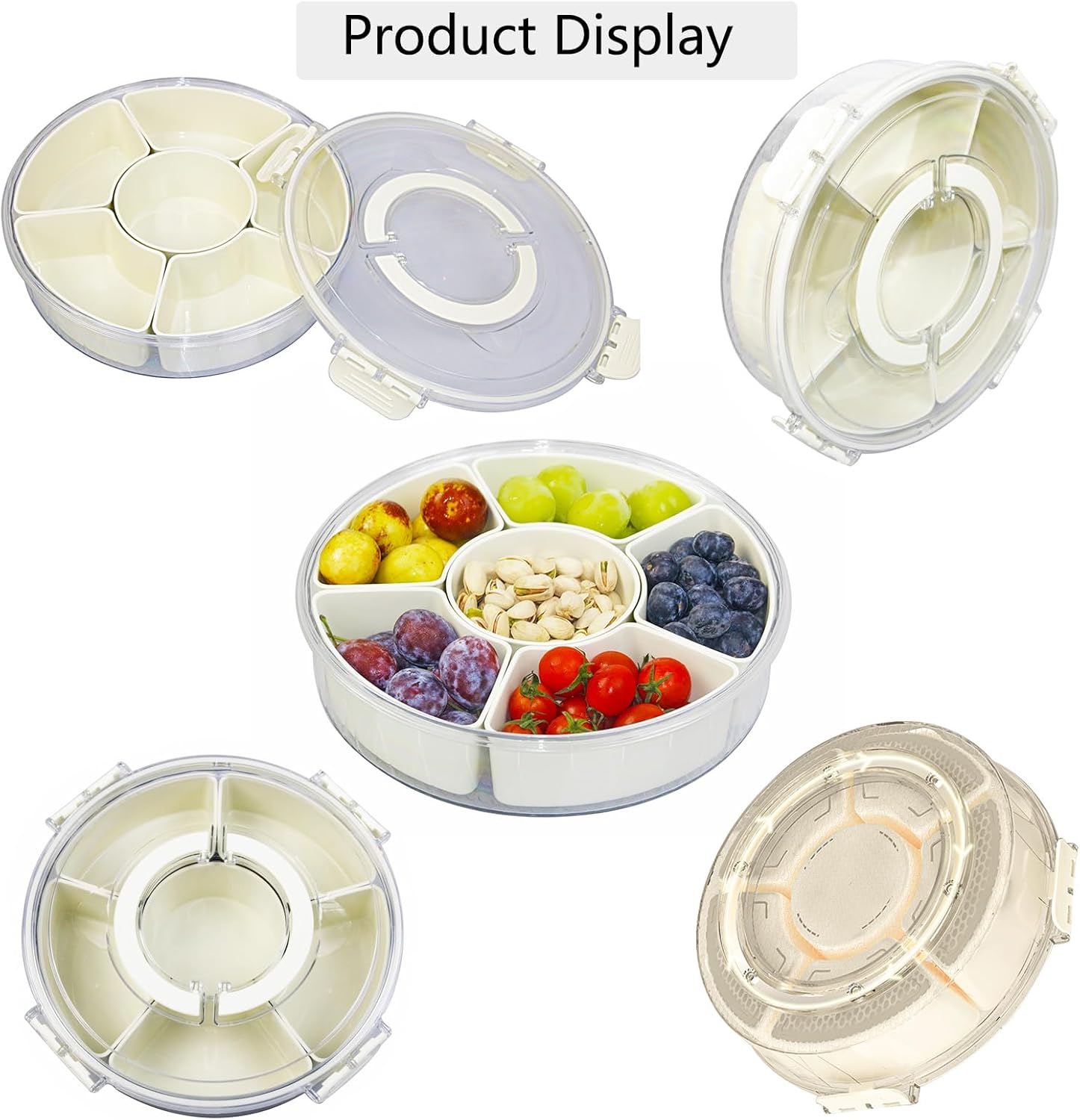 Divided Tray with Lid and HandleFruit ContainerRefrigerator Snack BoxContainer Divided Storage Box for FoodOutdoor Party SnacksCookie and Spice Organizer
